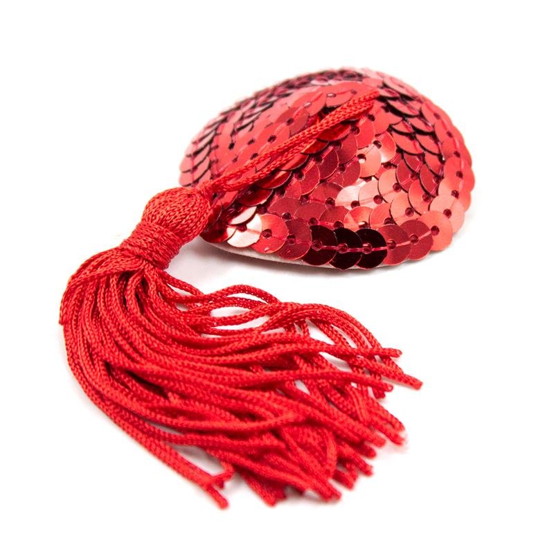 Copricapezzolo LATETOBED BDSM LINE con paillettes a forma di cuore e nappa, rosso