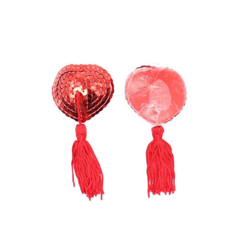 Copricapezzolo LATETOBED BDSM LINE con paillettes a forma di cuore e nappa, rosso