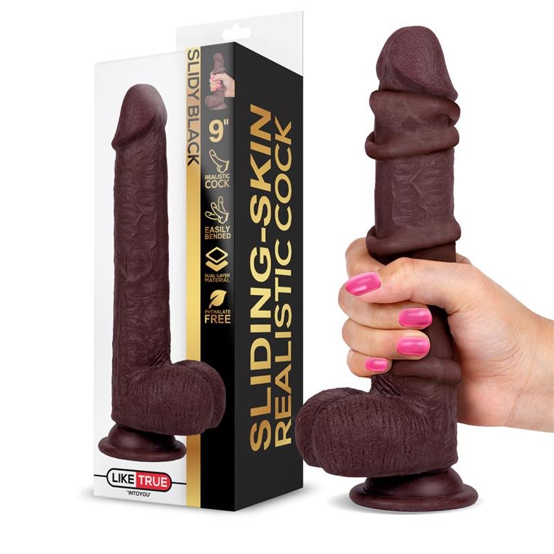 LIKETRUE Slidy Dildo realistico a doppio strato retrattile e regolabile da 9"