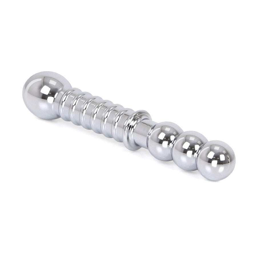 Dildo doppio in metallo nervato 19 x 3,5 cm