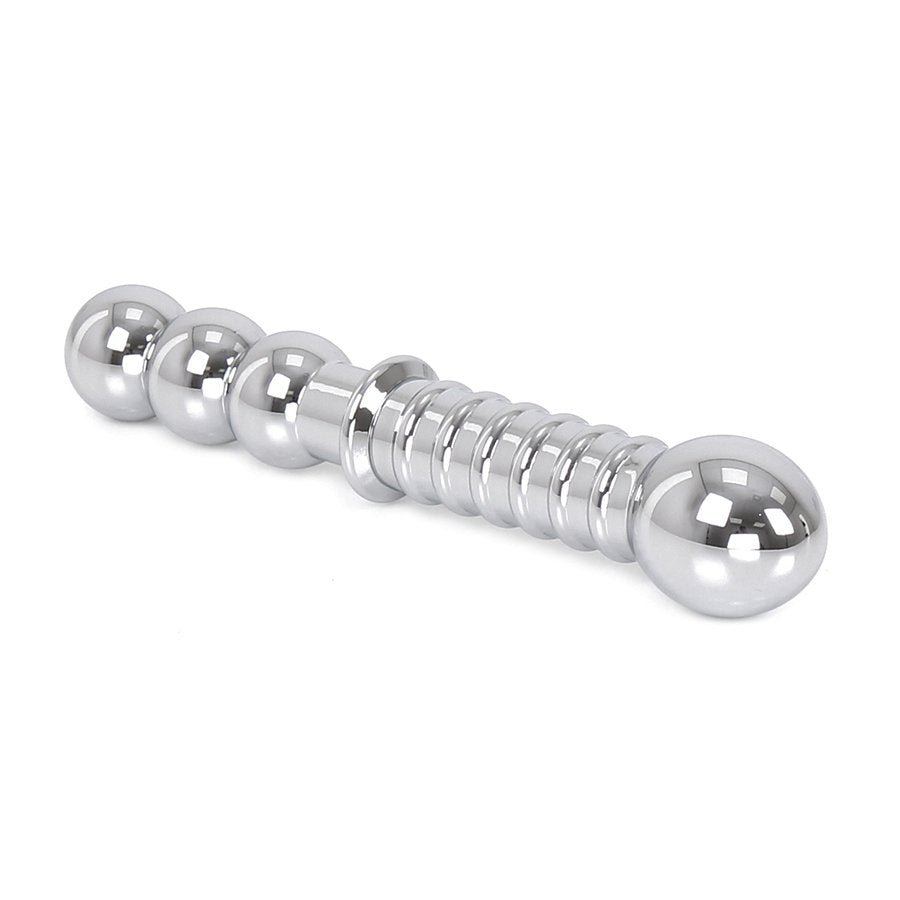 Dildo doppio in metallo nervato 19 x 3,5 cm